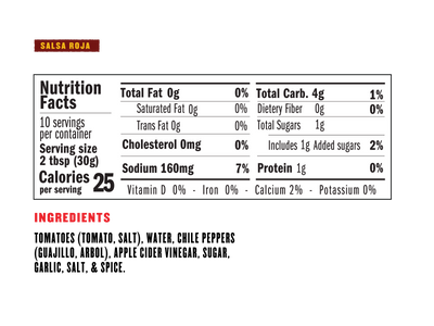 Nutrition Facts: 10 servings/container, serving size 2tbsp, calories: 25 per serving.